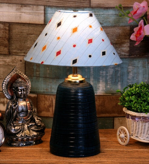 Blue Shade Table Lamp With Terracotta Base By Foziq