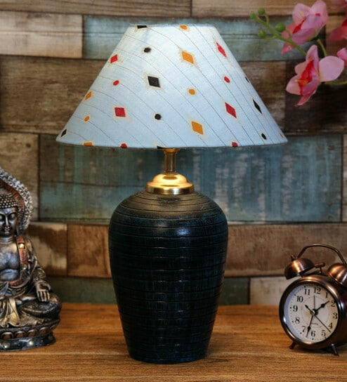 Blue Shade Table Lamp With Terracotta Base By Foziq