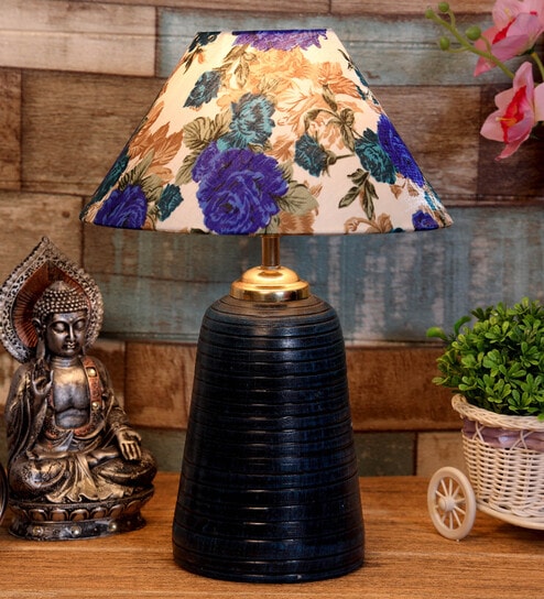 White & Blue Shade Table Lamp With Terracotta  Base By Foziq
