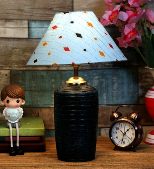 Blue Shade Table Lamp With Terracotta Base By Foziq