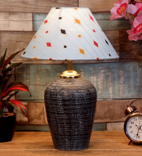 Blue Shade Table Lamp With Terracotta Base By Foziq