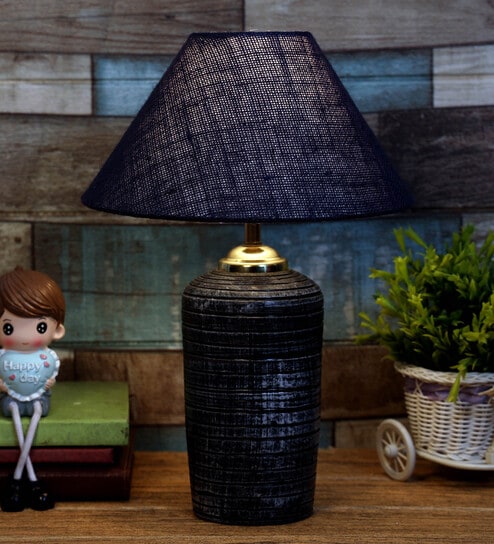Blue Shade Table Lamp With Terracotta Base By Foziq