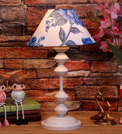 Galaxy Blue Fabric Shade Night Lamp With Metal Base By Foziq