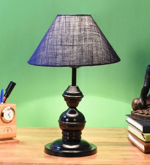 Blue Shade Table Lamp With Metal Base By Foziq