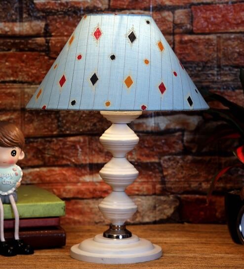 Vespera Blue Fabric Shade Night Lamp With Metal Base