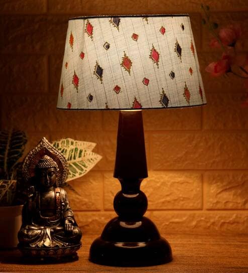 Mackay Blue Fabric Shade Night Lamp With Wood Base By BrightDaisy