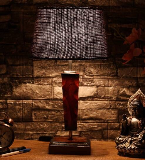 Damsel Blue Natural Fiber Shade Night Lamp With Wood Base By BrightDaisy