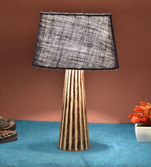 Exemplary Blue Natural Fiber Shade Night Lamp With Wood Base By BrightDaisy