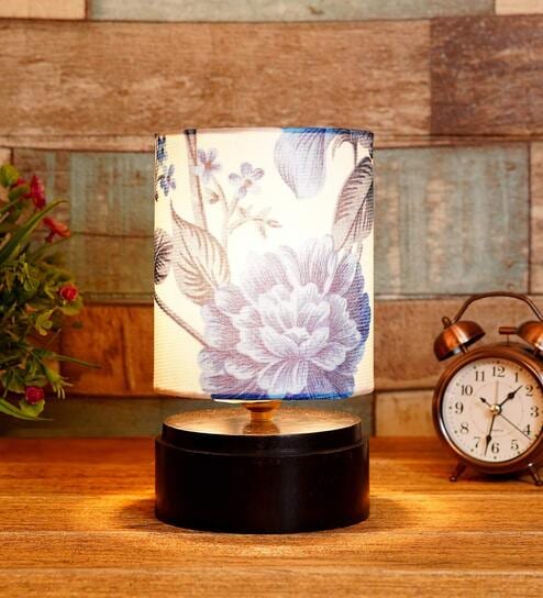 Havana Blue Fabric Shade Night Lamp With Wood Base By BrightDaisy