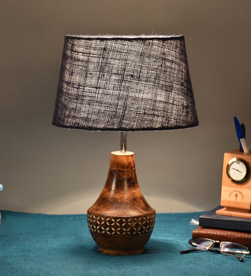Belfast Blue Natural Fiber Shade Night Lamp With Wood Base By BrightDaisy