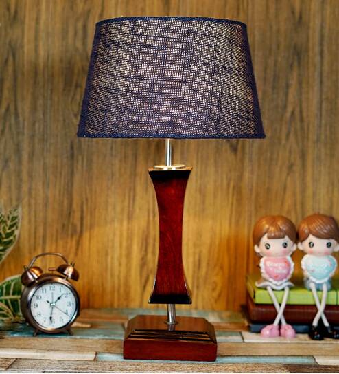 Hudson Blue Natural Fiber Shade Night Lamp With Wood Base By BrightDaisy