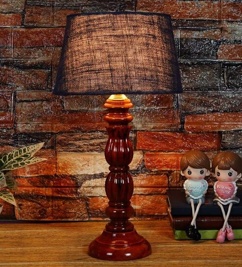Salmon Blue Natural Fiber Shade Night Lamp With Wood Base By BrightDaisy