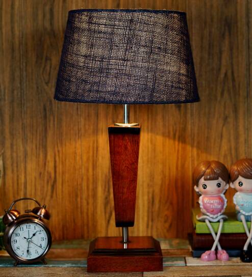 Naeva Blue Natural Fiber Shade Night Lamp With Wood Base By BrightDaisy