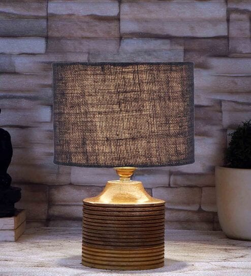 Blue Shade Table Lamp With Wood Base By New Era