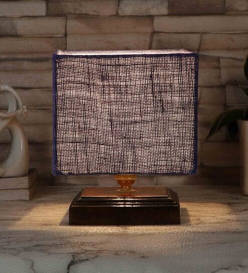 Blue Shade Table Lamp With Wood Base By New Era