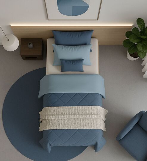 Blue Soft Fluffy Micro Solid Plain Heavy Winter Single 400GSM Reversible Comforter