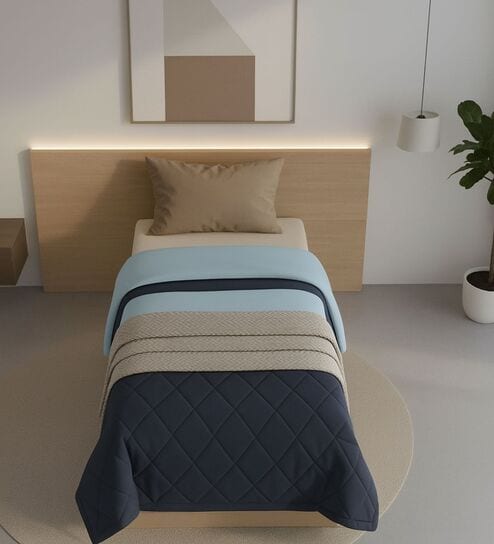 Blue Soft Fluffy Micro Solid Plain Heavy Winter Single 400GSM Reversible Comforter