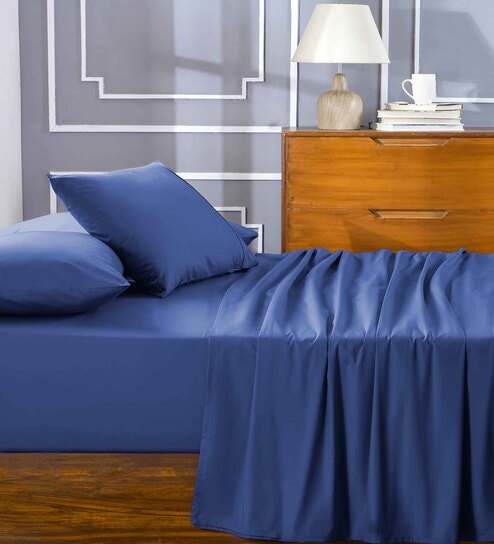 Blue Solid 144 TC 100% Cotton Queen Bedsheet with 2 Pillow Covers