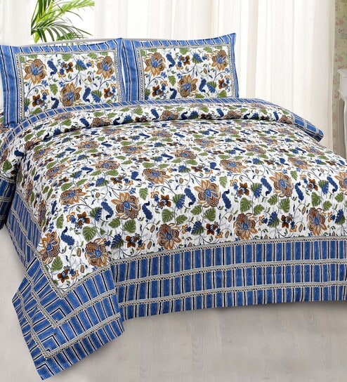Blue Solid 240 TC Cotton Double Bedsheet With 2 Pillow Covers  Collection by Jaipur Fabric