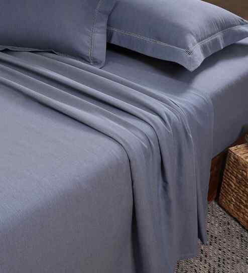Blue Solid 300 TC Cotton King Size Bed Sheet with 2 Pillow Covers 24 Collection