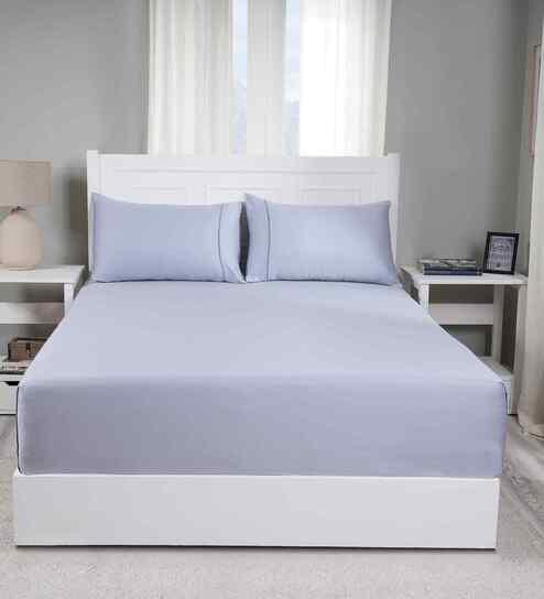 Blue Solid 300 TC Cotton Single Bed Sheet with 1 Pillow Cover 24 Collection