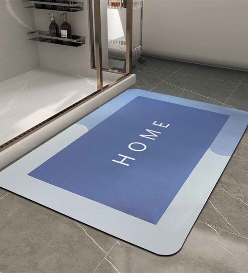 Blue Slogan Rubber 24x16 Inches AntiSkid Bath Mat