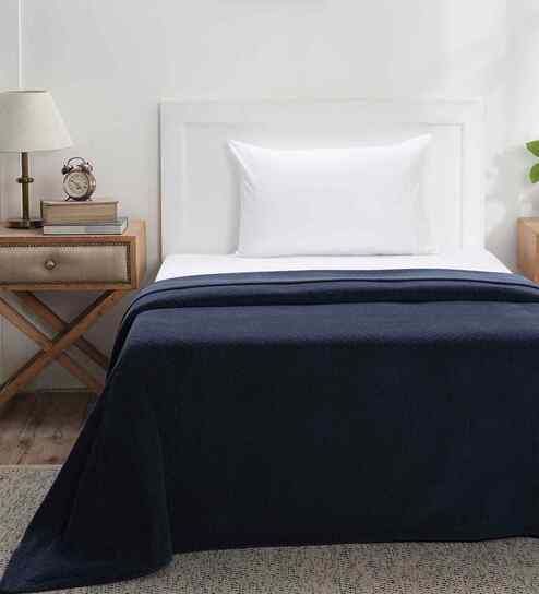 Blue Solid TC 256 Cotton Single Bed Bedcover