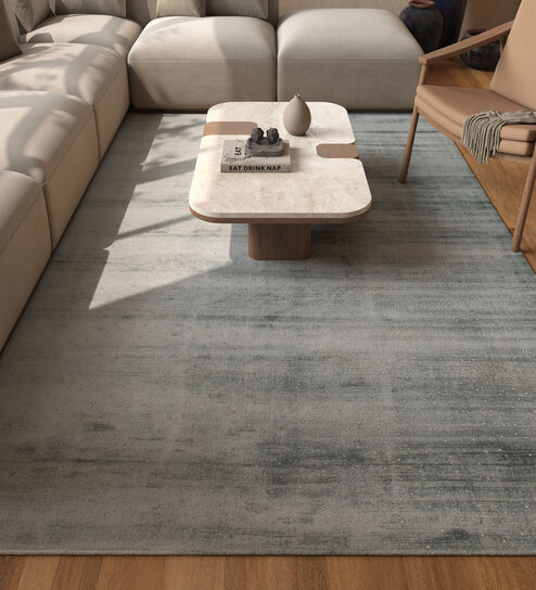 Blue Solid Viscose 6 ft X 9 ft Hand Woven Carpet