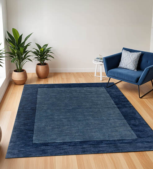 Blue Solid Wool 5 ft x 7 ft Hand Woven Carpet