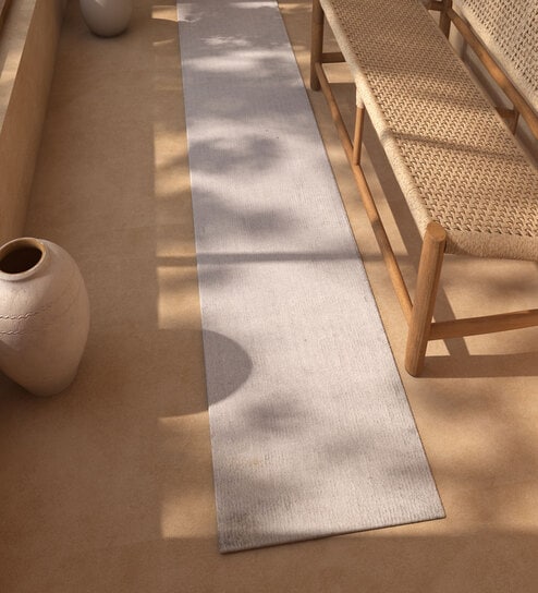 Blue Solid Wool and Bamboo Silk 2 ft X 12 ft Hand Woven Runner