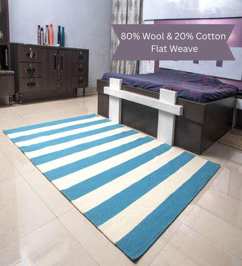 the woven legacy Blue Stripes Wool 7X5 Feet Hand Woven Carpet-picture-26