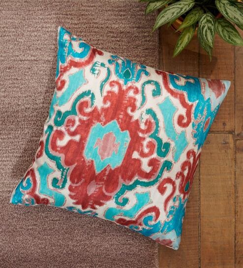 Blue Traditional Poly Canvas 16 x 16 Inches Cushion Cover