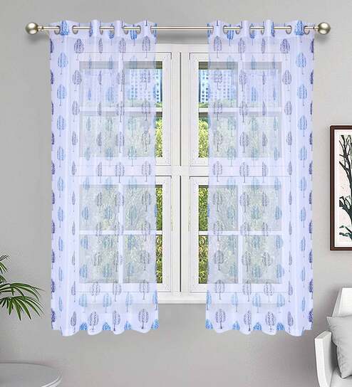 Blue Tissue Semisheer 5 Feet Eyelet Curtain (Set of 2)