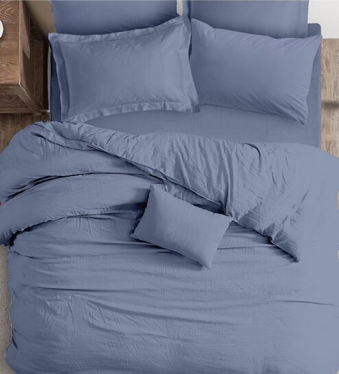 Blue Solid 100% Cotton Duvet Cover