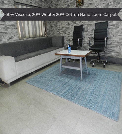 Blue Traditional Viscose And Wool And Cotton 8X5 Feet Handloom Carpet-image-45