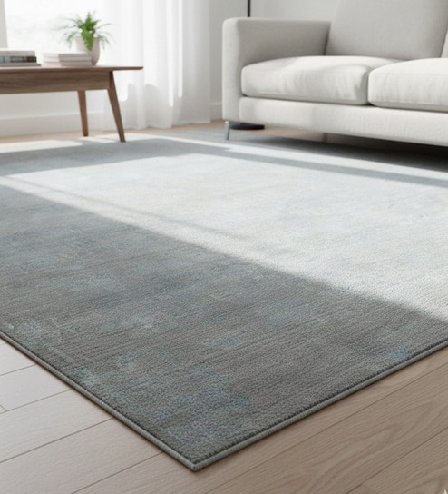 Blue Transitional Raw Handspun NZ  Wool & Raw Handspun Silk 2x3 Feet Handmade  Dhurrie