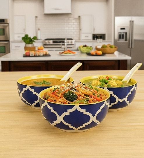 Blue Umrao Ceramic Bowl Set of 3(300ml Each)