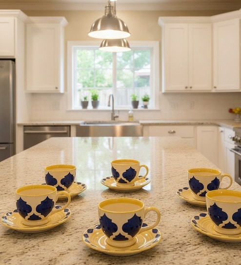 Blue Umrao Ceramic Cup and Saucer Set of 12(130ml) Tea Coffee Cups