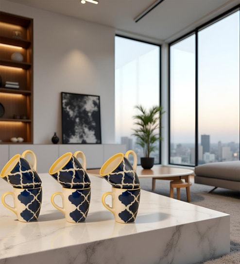 Blue Umrao Coffee Mug Set of 6 (275 ML Each) Microwave Safe Coffee Mugs