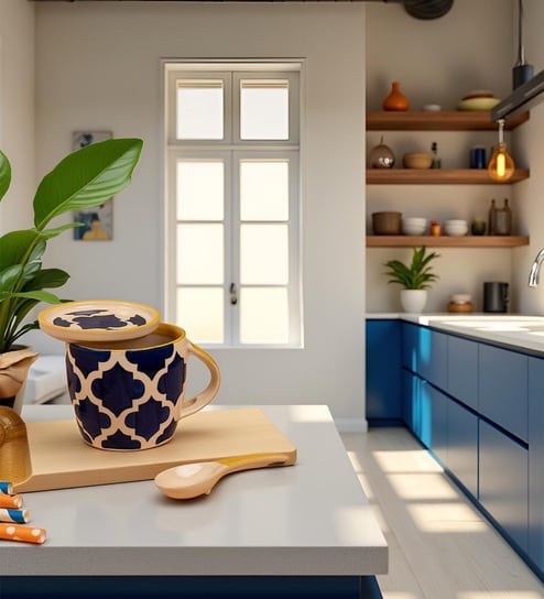 Blue Umrao Cup & Coaster Set of 1 (330 ML Each) Microwave Safe Coffee Mugs