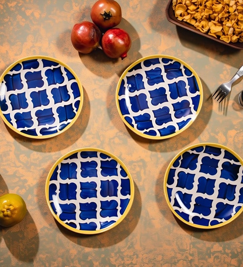 Blue Umrao Quarter Ceramic Plates Sets of 4 dinnerware Sets Plates