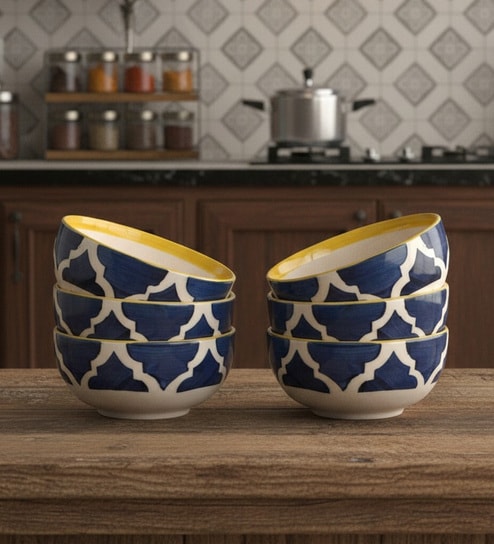 Blue Umrao Small Ceramic Bowl Set of 6(180ml Each)