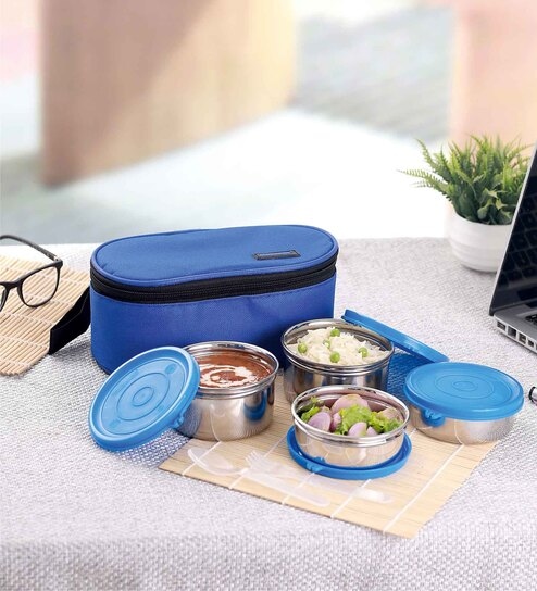 Blue Universal 1000ml Stainless Steel (Set Of 4) Lunch Box