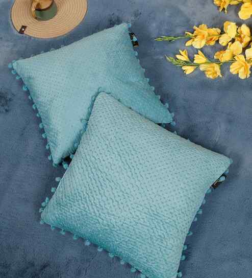 Blue Velvet Abstract 16X16 Inches Cushion Covers (Pack of 2)