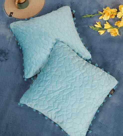 Blue Velvet Abstract 16X16 Inches Cushion Covers (Pack of 2)