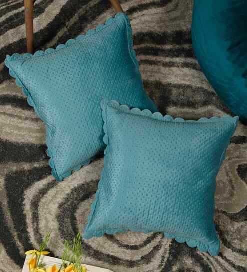 Blue Velvet Abstract 16X16 Inches Cushion Covers (Pack of 2)