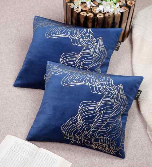 Blue Velvet Abstract 16X16 Inches Cushion Covers (Pack of 2)