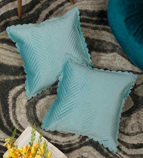 Blue Velvet Abstract 16X16 Inches Cushion Covers (Pack of 2)