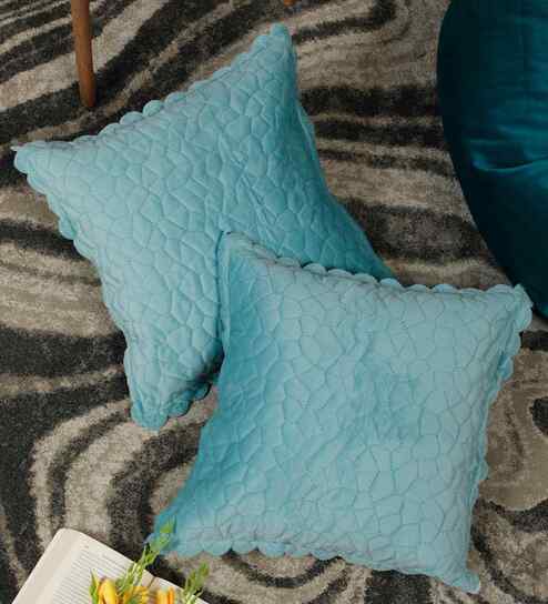 Blue Velvet Abstract 16X16 Inches Cushion Covers (Pack of 2)
