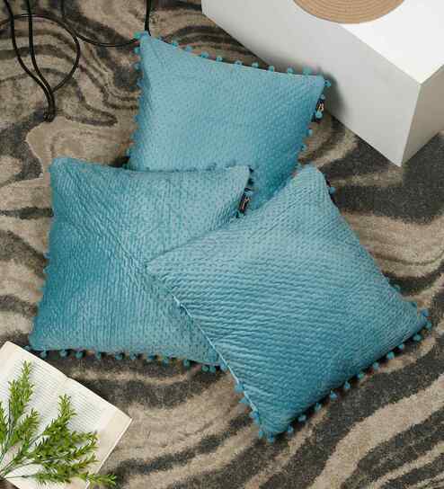 Blue Velvet Abstract 16X16 Inches Cushion Covers (Pack of 3)